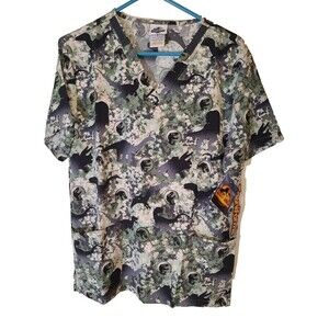 Dinosaur Scrubs Cherokee Jurassic Park Tooniforms V Neck Top Unisex Small NEW